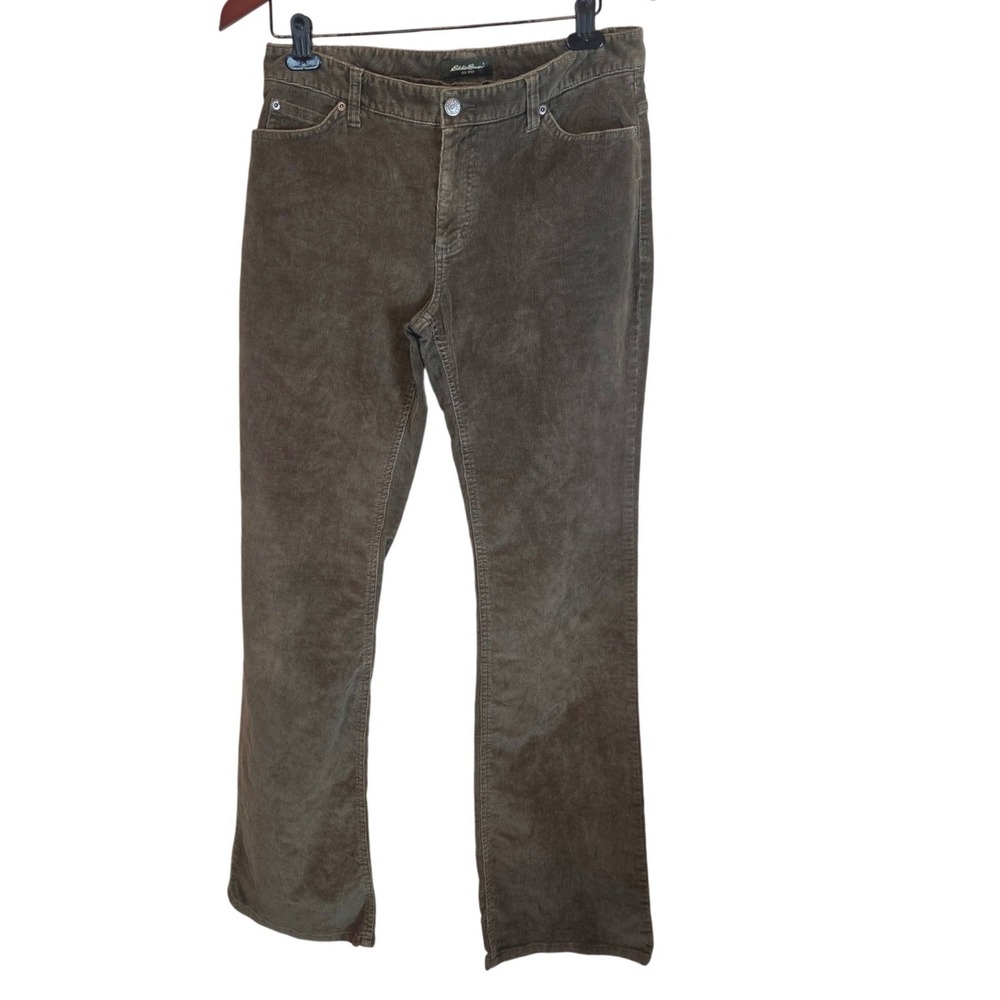 Eddie Bauer Straight Leg Corduroy Pants Long Stretch Brown Olive Gorpcore Size 8